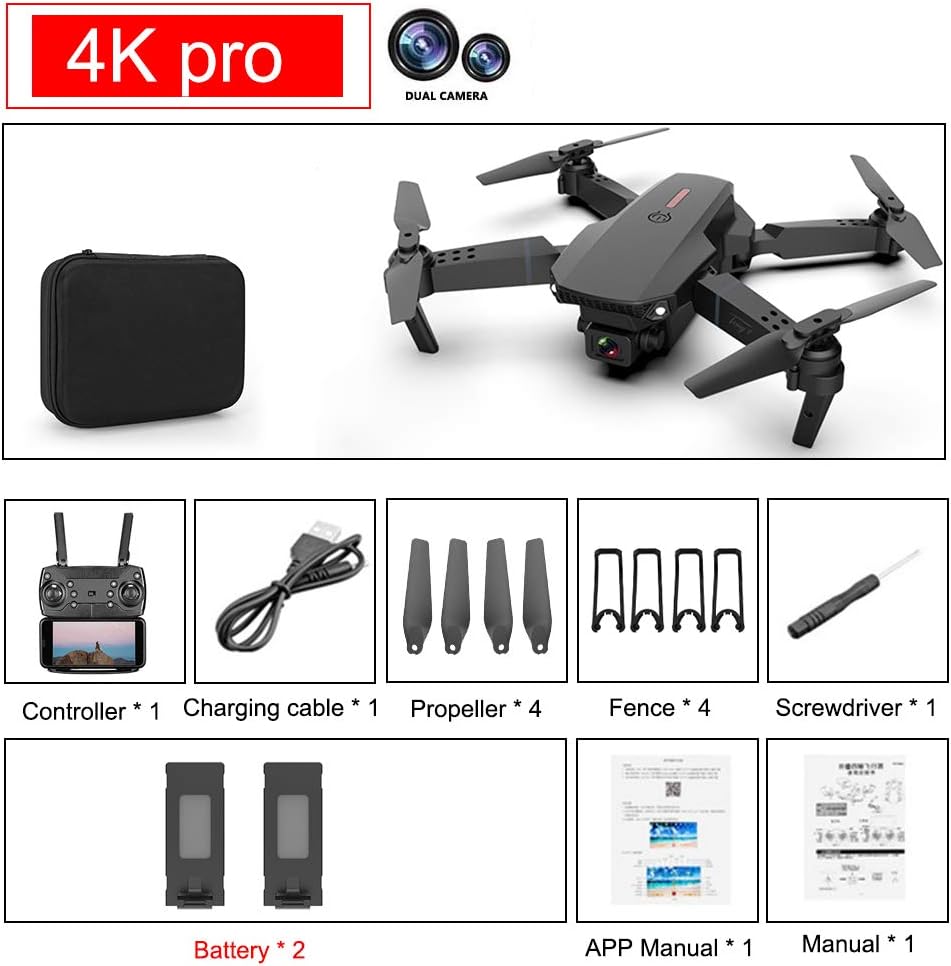 طائرة بدون طيار E88 Pro مزودة بكاميرا مزدوجة عالية الدقة 4K/واي فاي FPV